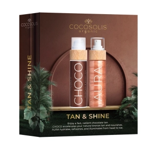 Cocosolis Tan & Shine подаръчен сет с масло за тен шоко и блестящ спрей с пептиди