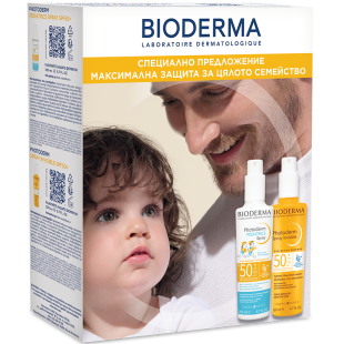 Комплект Bioderma Photoderm Слънцезащ. спрей за деца SPF50+ 200мл + Спрей за възрастни SPF50+ 200мл