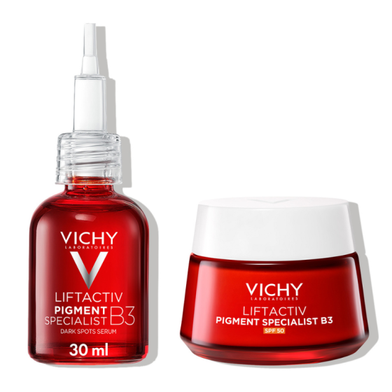 Vichy liftactiv b3 spf50 дневен крем против пигментни петна 50мл + specialist b3 серум против пигментни петна и бръчки 30мл.