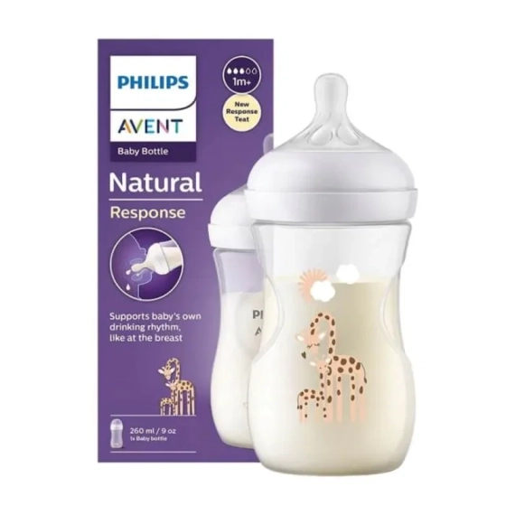 Бутилка Natural Response 260мл 1м+ с биберон с поток 3 - картинка момиче Avent