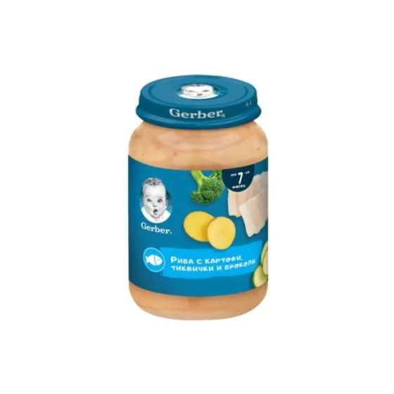 Gerber Храна за бебета Пюре с риба, картофи и тиквички от 7-ия месец, 190g