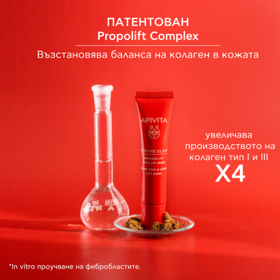 Apivita Beevine Elixir Коригиращ бръчките лифтинф крем за околоочен контур и устни 15 мл Годен до: 30.11.2026 г.