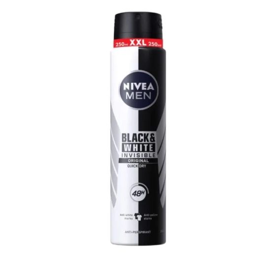 Nivea Men Deo Спрей мъжки Invisible on Black & White Original XL size, 250 ml Годен до: 30.11.2026 г.