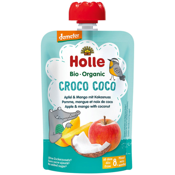 Holle Био пюре пaуч с ябълка, манго и кокос 8+ месеца 100г