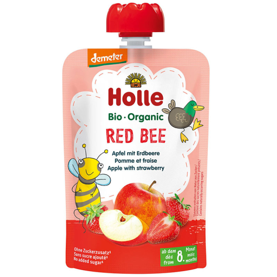 Holle Био пюре пауч с ябълка и ягода 8+ месеца 100г