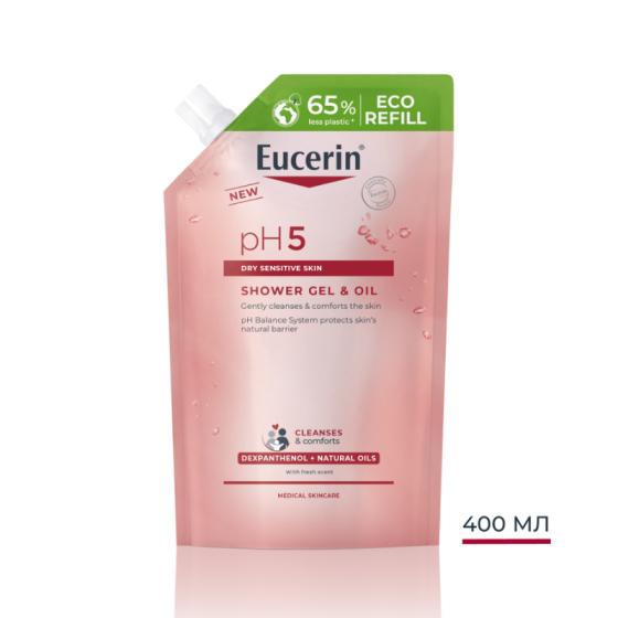 Eucerin pH5 Душ гел с натурални масла еко пълнител 400мл