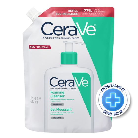 Cerave измиваща гел пяна за лице и тяло, нормална към мазна кожа 473мл рефил 905596