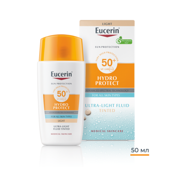 Eucerin Hydro protect Оцветен слънцезащитен ултралек флуид за лице SPF50+ Светъл цвят 50мл