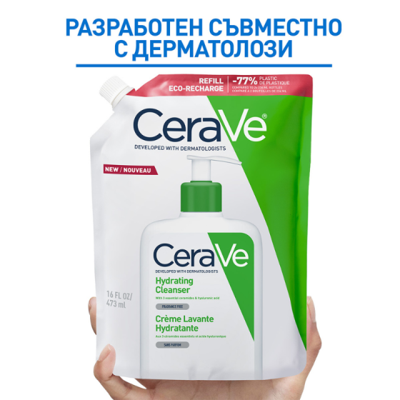 Cerave Хидратиращ измиващ крем за лице и тяло, нормална към суха кожа 473мл рефил 905602