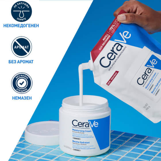 Cerave хидратиращ крем за лице и тяло, суха към много суха кожа 454г рефил 905626