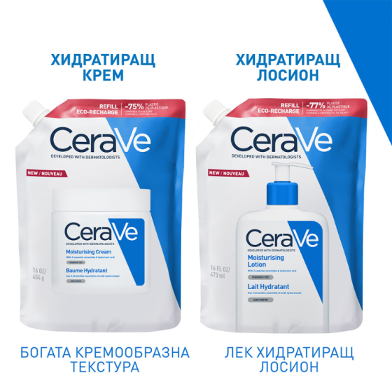 Cerave хидратиращ лосион за лице и тяло, суха към много суха кожа 473мл рефил 905633