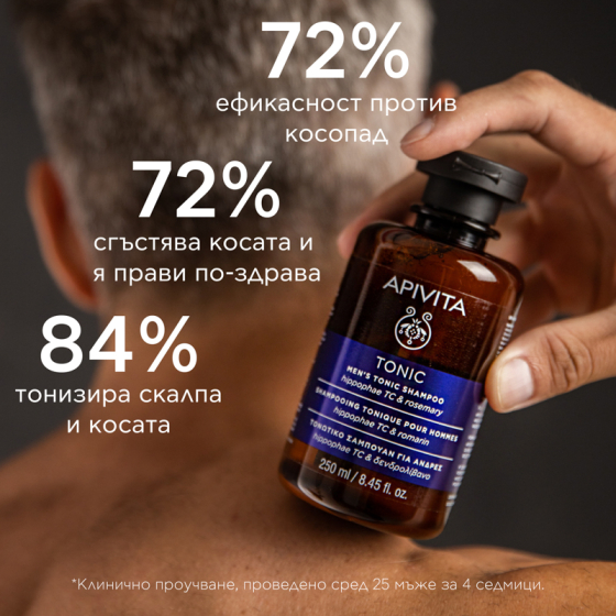 Apivita men’s tonic shampoo тоник-шампоан за мъже с hippophae tc и розмарин за тънка коса 250ml