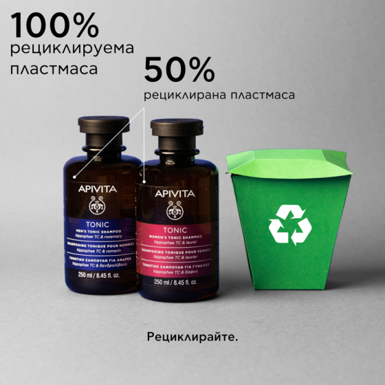 Apivita men’s tonic shampoo тоник-шампоан за мъже с hippophae tc и розмарин за тънка коса 250ml