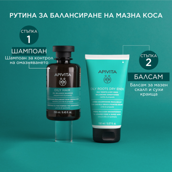 Apivita шампоан за контрол на омазняването с мента и прополис 250мл