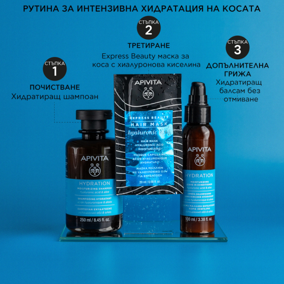 Apivita express hair mask хидратираща маска за коса с хиалуронова киселина 6x20ml