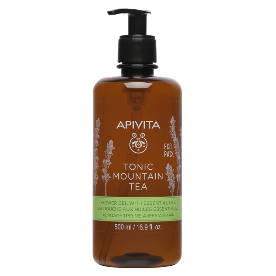 Apivita tonic нежен почистващ и тонизиращ душ гел с планински чай и етерични масла 500ml