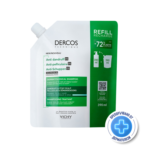 Vichy Dercos DS Третиращ шампоан против пърхот за нормална до мазна коса рефил 390мл 902830