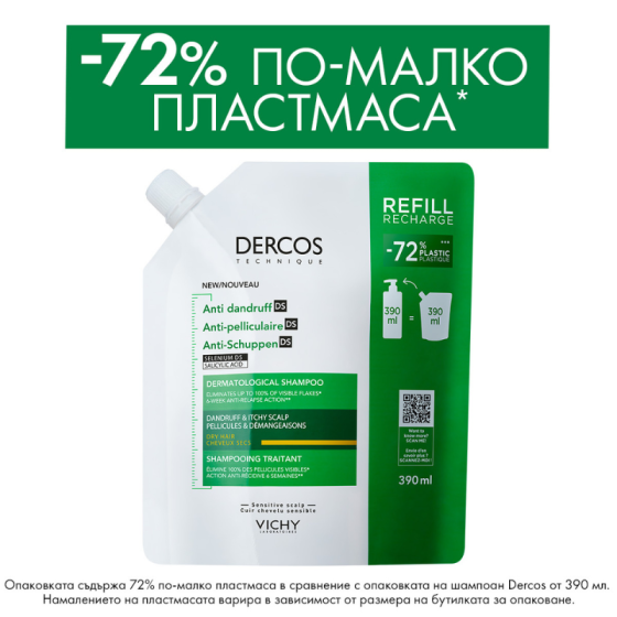 Vichy Dercos DS Третиращ шампоан против пърхот за суха коса рефил 390мл 902847