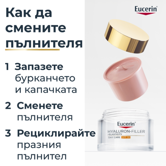 Eucerin Hyaluron-Filler+Elasticity Озаряващ дневен крем SPF30 50мл пълнител