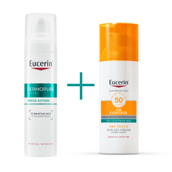 Комплект Eucerin DermoPure Clinical Коригиращ флуид 40мл + Oil Control Слънцез.гел-крем за лице 50мл