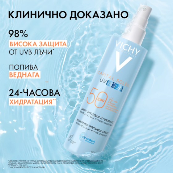 Vichy Soleil SPF50 UV AQUA Слънцезащитен спрей за тяло 200мл 940139
