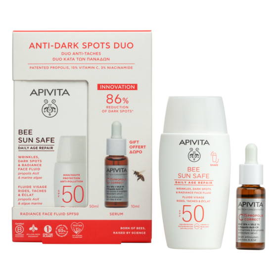 Комплект Apivita Bee Sun Safe Daily Age Repair Флуид за лице против бръчки SPF50 50мл+Apivita C15 се