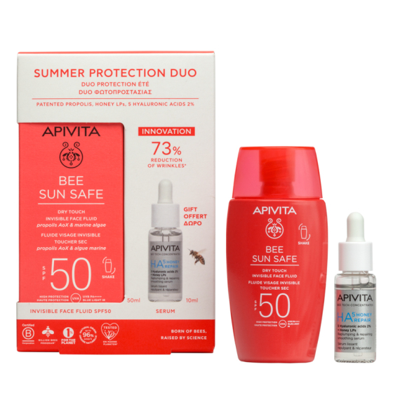 Комплект Apivita Bee Sun Safe Лек флуид SPF50 50мл +Apivita HA5 серум 10мл