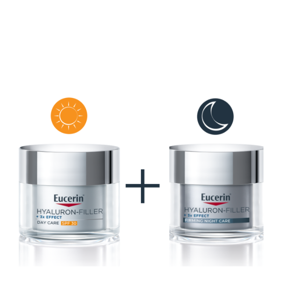 Комплект Eucerin Hyaluron-Filler Дневен крем SPF30 50мл + Нощен крем 50мл + несесер