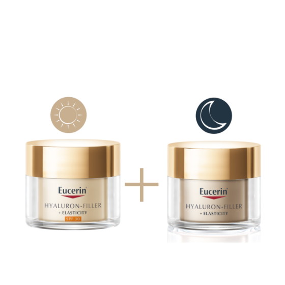 Комплект Eucerin Hyaluron-Filler + Elasticity Дневен крем SPF30 50мл + Нощен крем 50мл + несесер