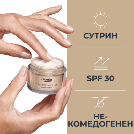 Комплект Eucerin Hyaluron-Filler + Elasticity Дневен крем SPF30 50мл + Нощен крем 50мл + несесер