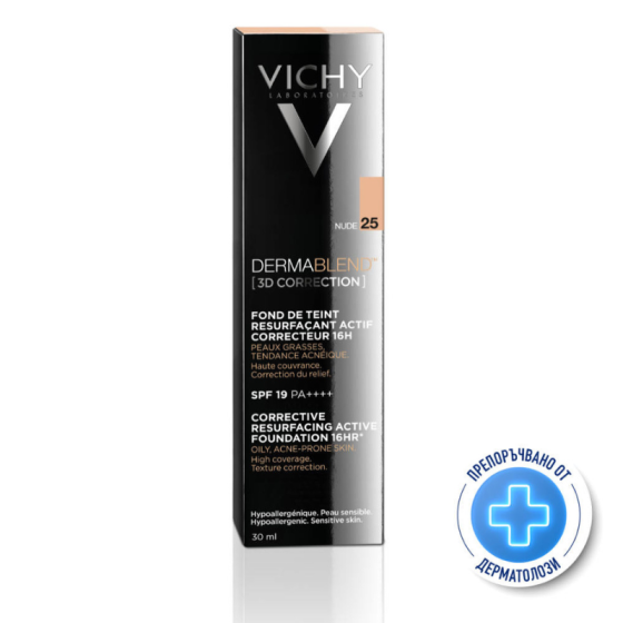 Vichy dermablend 3d корекция фон дьо тен 25 мазна кожа 30мл./натюр/ 332303