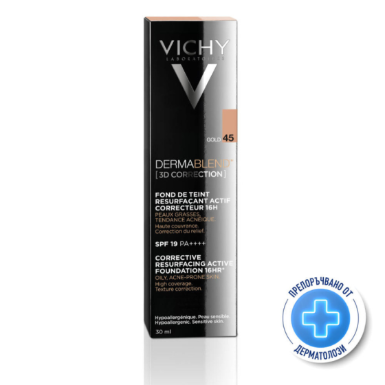 Vichy dermablend 3d корекция фон дьо тен 45 мазна кожа 30мл./златист/ 332327