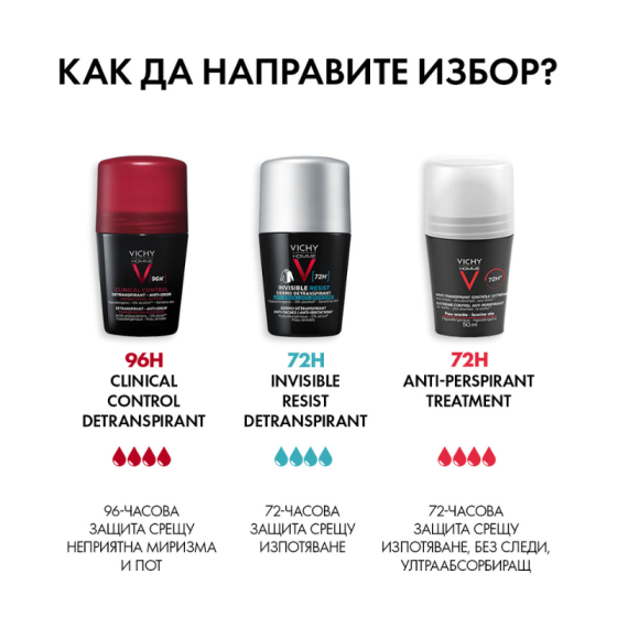 Vichy homme дезодорант рол-он ефект 72ч.50мл. 320362 /черна оп./