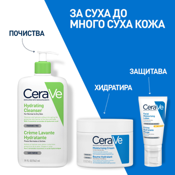 Cerave хидратиращ крем за лице и тяло, суха към много суха кожа, деца и възраст 340г.597227 /буркан/