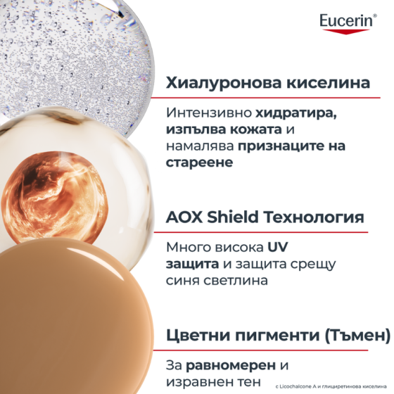 Eucerin слънцезащитен крем за лице оцветен medium spf 50+ 50мл