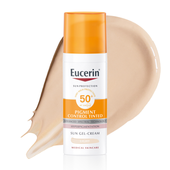 Eucerin pigment control оцветен слънцезащитен гел-крем за лице spf50+светъл,  50мл