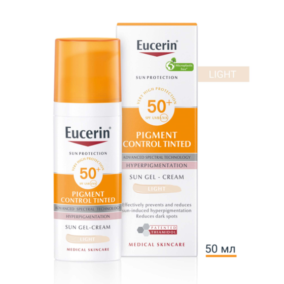 Eucerin pigment control оцветен слънцезащитен гел-крем за лице spf50+светъл,  50мл