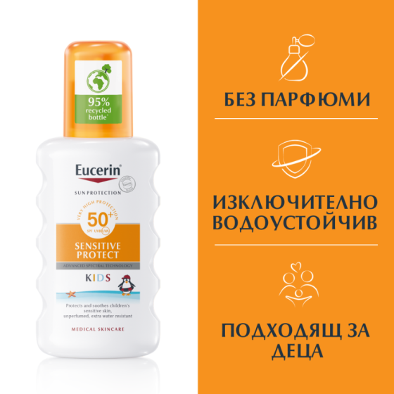 Eucerin слънцезащитен спрей за деца spf 50+ 200мл