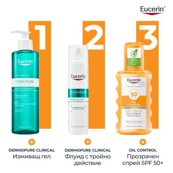 Eucerin oil control прозрачен слънцезащитен спрей spf 50 200мл