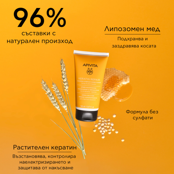 Apivita nourish & repair подхранващ и възстановяващ шампоан за суха  и увредена коса с маслина и мед