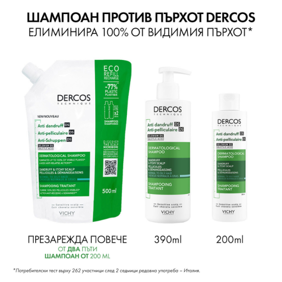Vichy dercos шампоан против пърхот мазен скалп 390мл. 331290