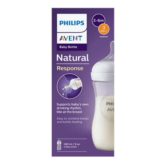 Бутилка Natural Response 260мл 3м+ с биберон с поток 3 Avent