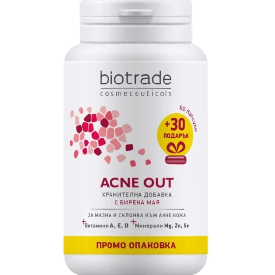 Акне аут хранителна добавка капсули за коса, кожа, нокти х60+30 капсули Biotrade