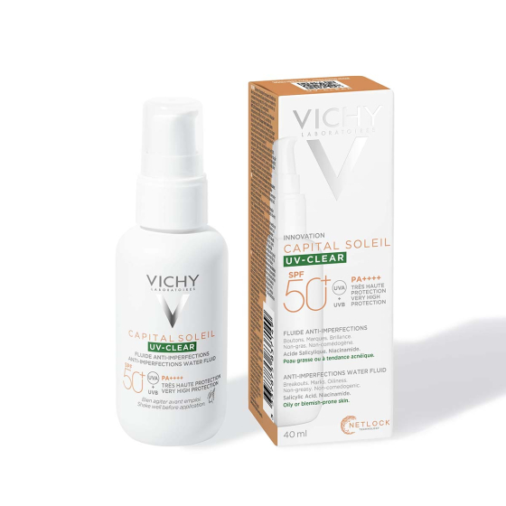 Vichy Soleil SPF 50+ uv-clear флуид за лице против несъвършенства 40 мл 837149 Годен до: 31.12.2026 г.